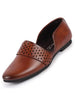 Men Tan Laser Cut Design Side Open Broad Feet Ethnic Party Slip On Shoes