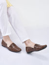men tan laser cut design side open broad feet ethnic party slip on shoes