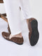 men tan laser cut design side open broad feet ethnic party slip on shoes