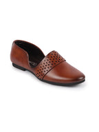 Men Tan Laser Cut Design Side Open Broad Feet Ethnic Party Slip On Juttis and Mojaris
