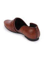 Men Tan Laser Cut Design Side Open Broad Feet Ethnic Party Slip On Juttis and Mojaris