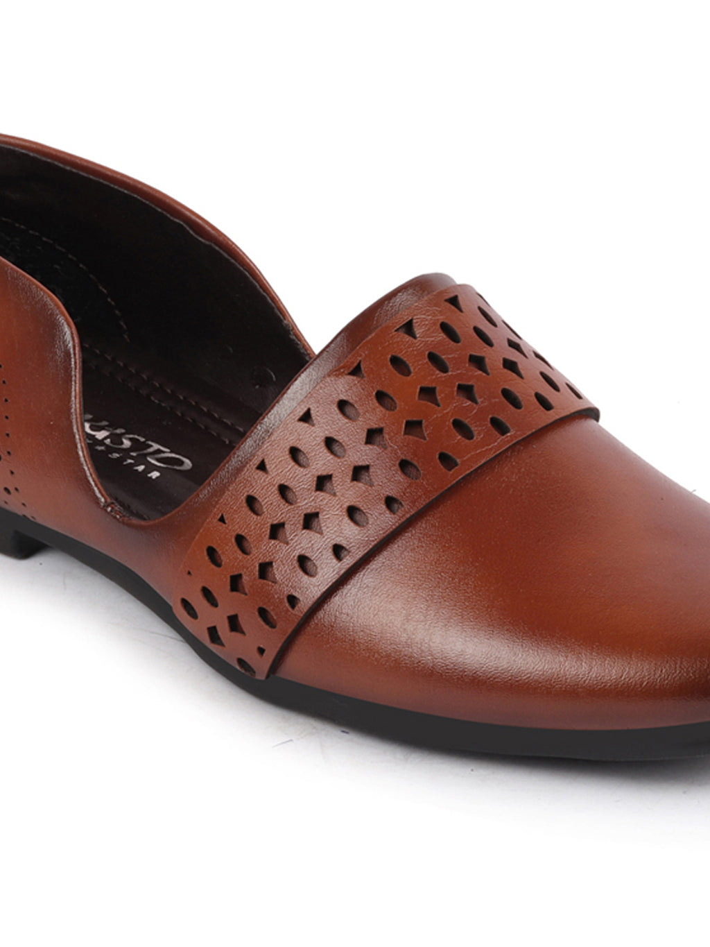 Men Tan Laser Cut Design Side Open Broad Feet Ethnic Party Slip On Juttis and Mojaris