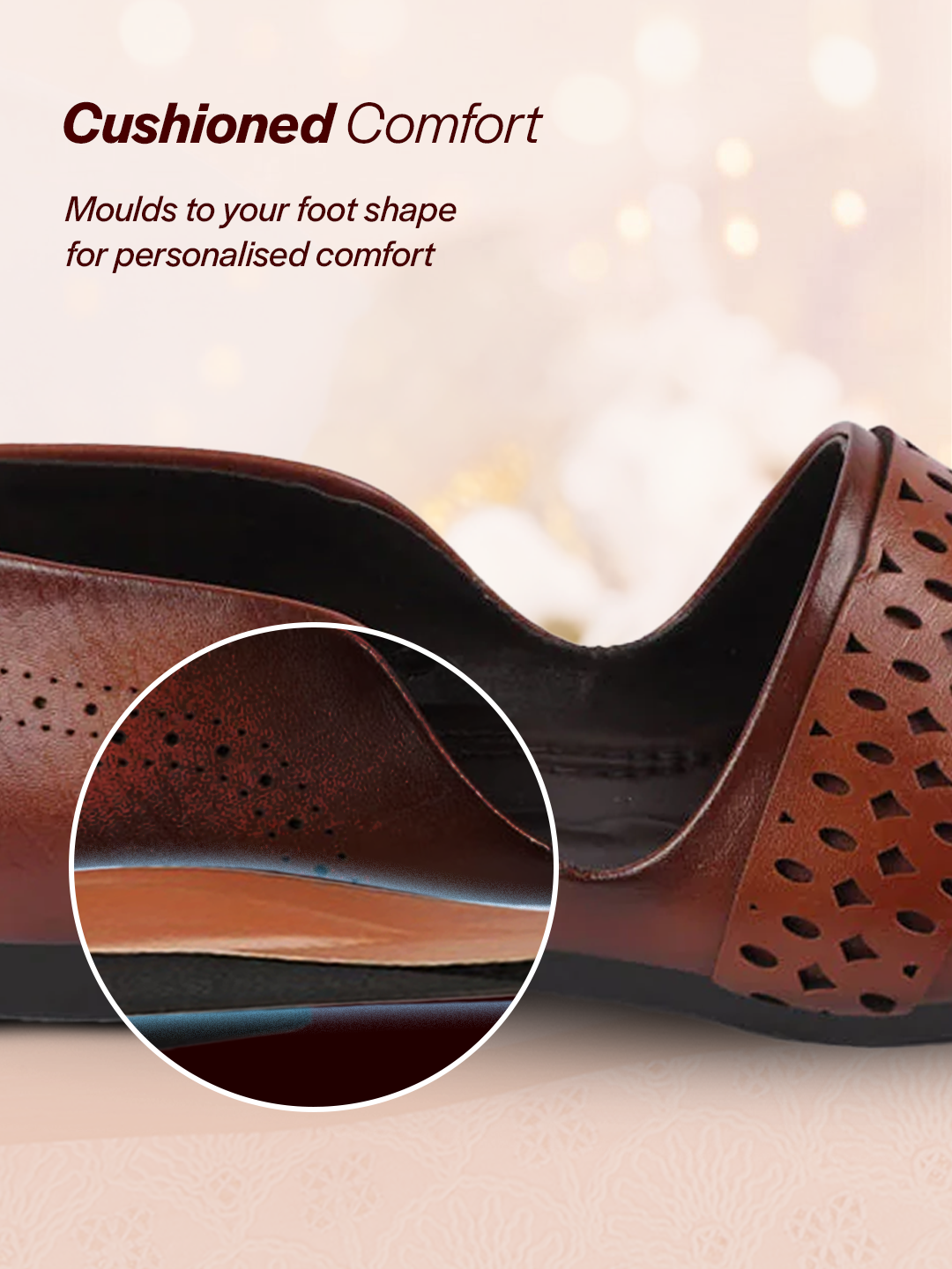 Men Tan Laser Cut Design Side Open Broad Feet Ethnic Party Slip On Juttis and Mojaris