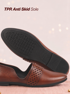 Men Tan Laser Cut Design Side Open Broad Feet Ethnic Party Slip On Juttis and Mojaris
