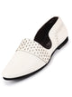Men White Laser Cut Design Side Open Broad Feet Ethnic Party Slip On Shoes