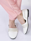 men white laser cut design side open broad feet ethnic party slip on shoes