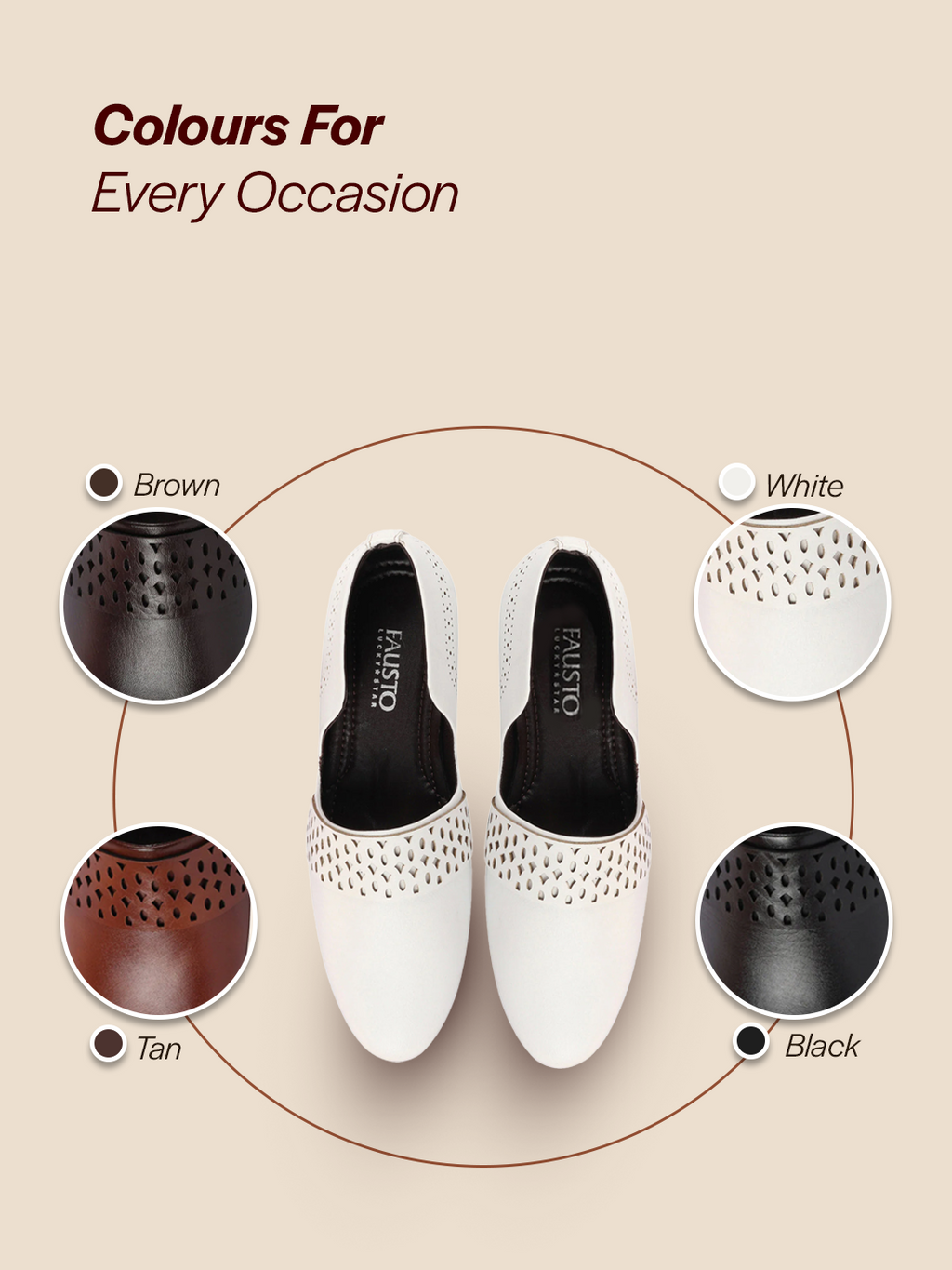 Men White Laser Cut Design Side Open Broad Feet Ethnic Party Slip On Juttis and Mojaris