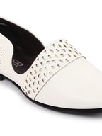 Men White Laser Cut Design Side Open Broad Feet Ethnic Party Slip On Juttis and Mojaris