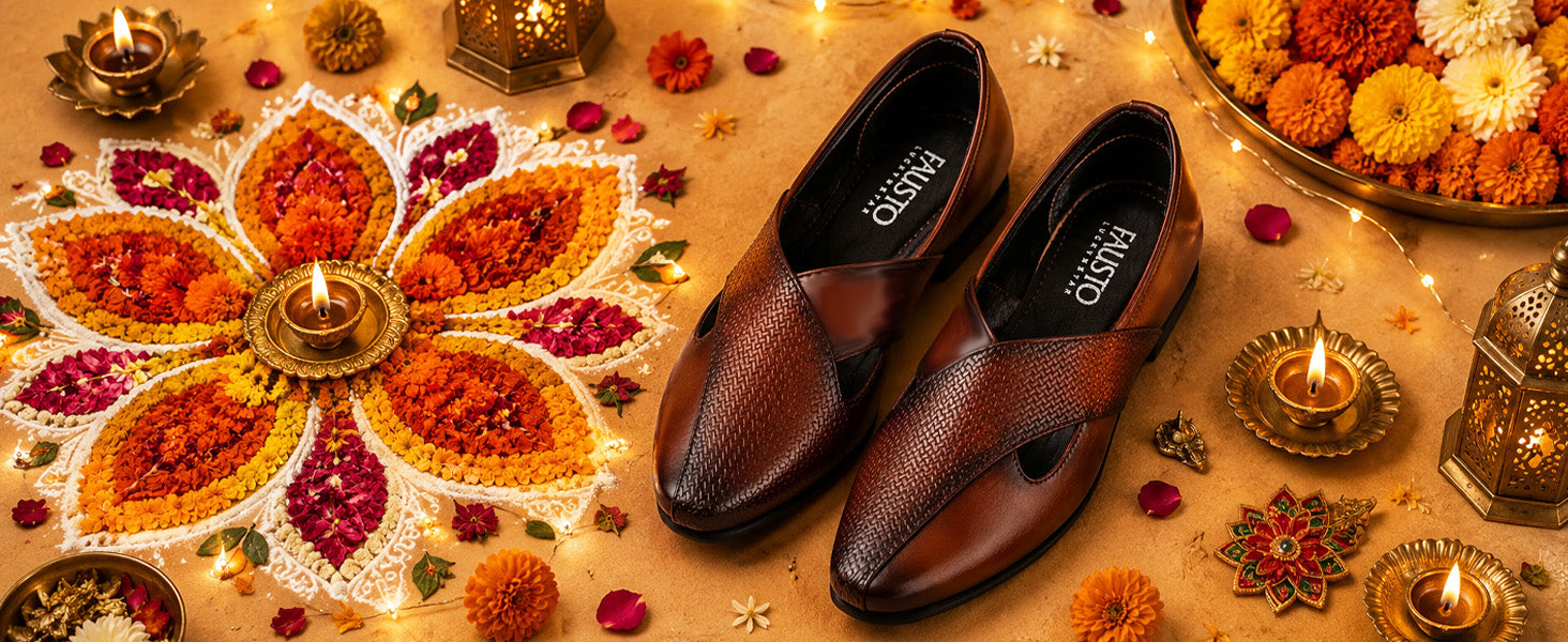 Men Black Embossed Design Ethnic Party Slip On Juttis and Mojaris