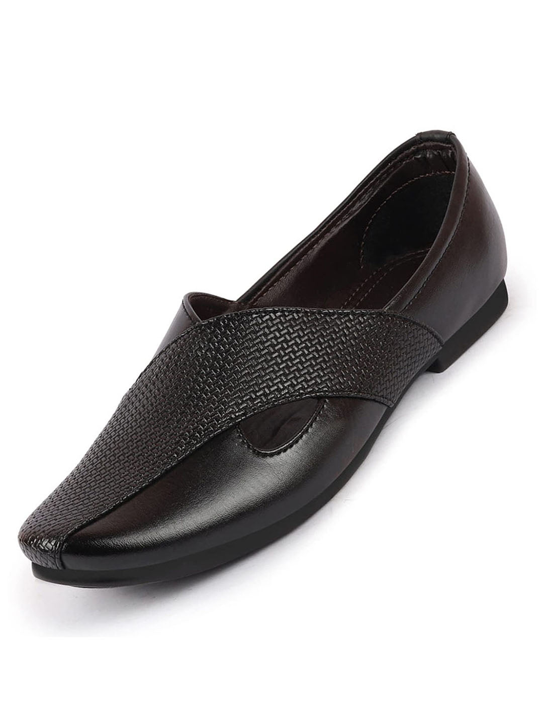 Shop Men Black Embossed Design Ethnic Party Slip On Juttis and Mojaris Online.