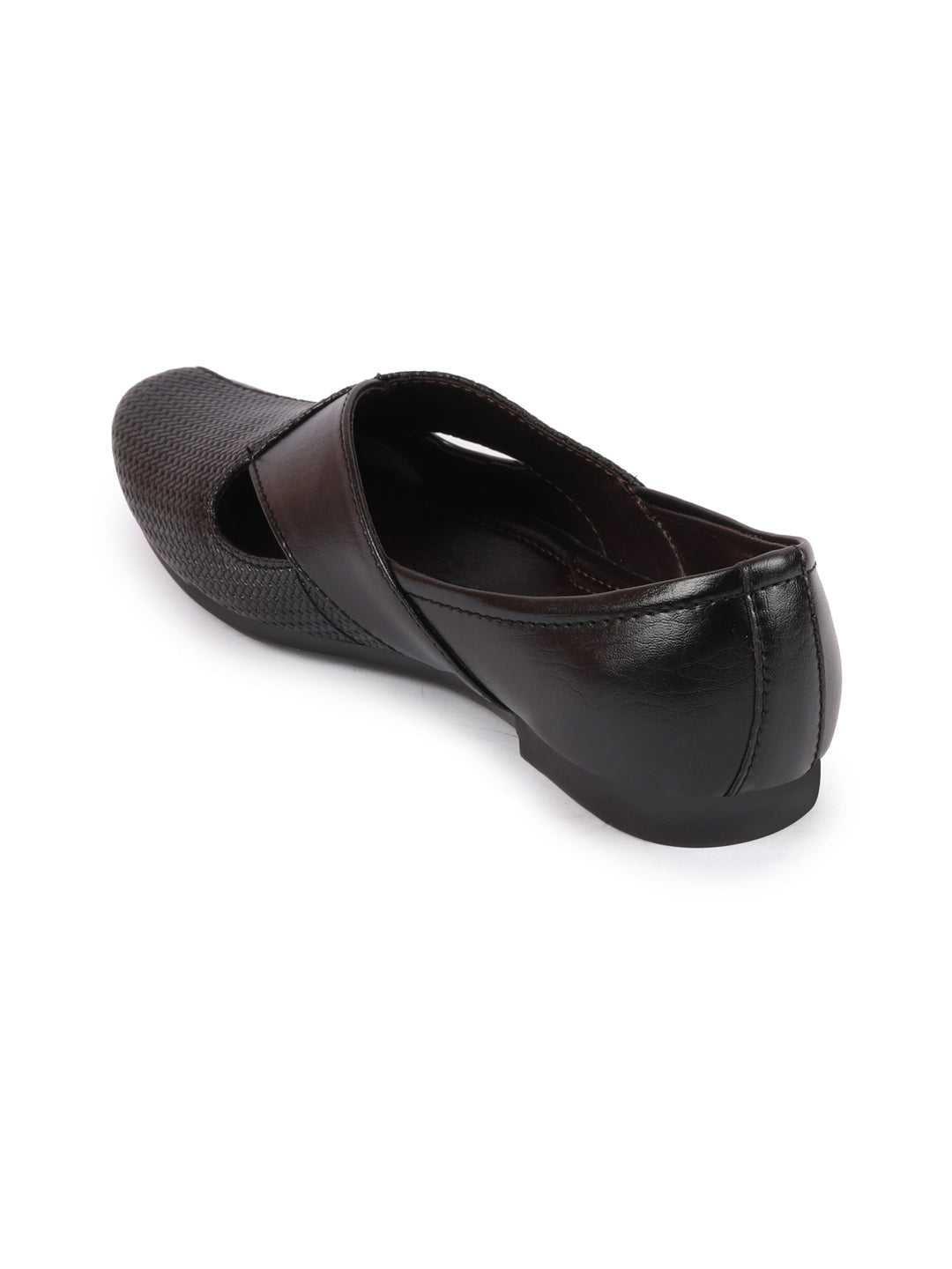 Shop Men Black Embossed Design Ethnic Party Slip On Juttis and Mojaris Online.