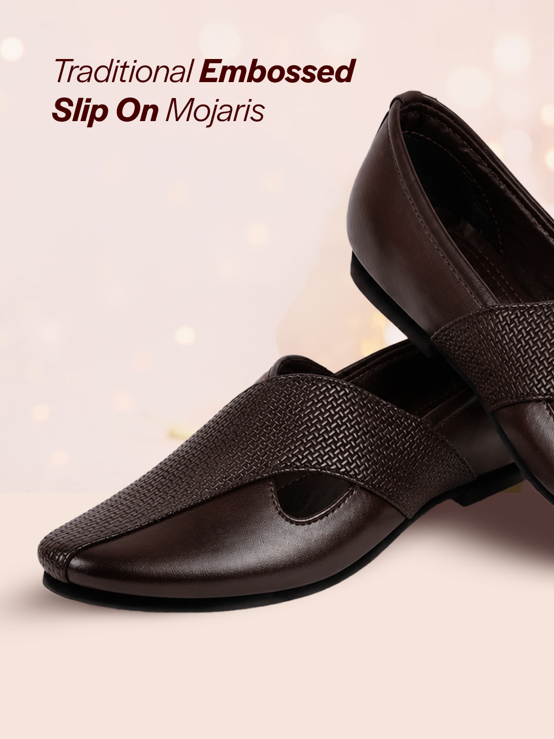 Men Brown Embossed Design Ethnic Party Slip On Juttis and Mojaris