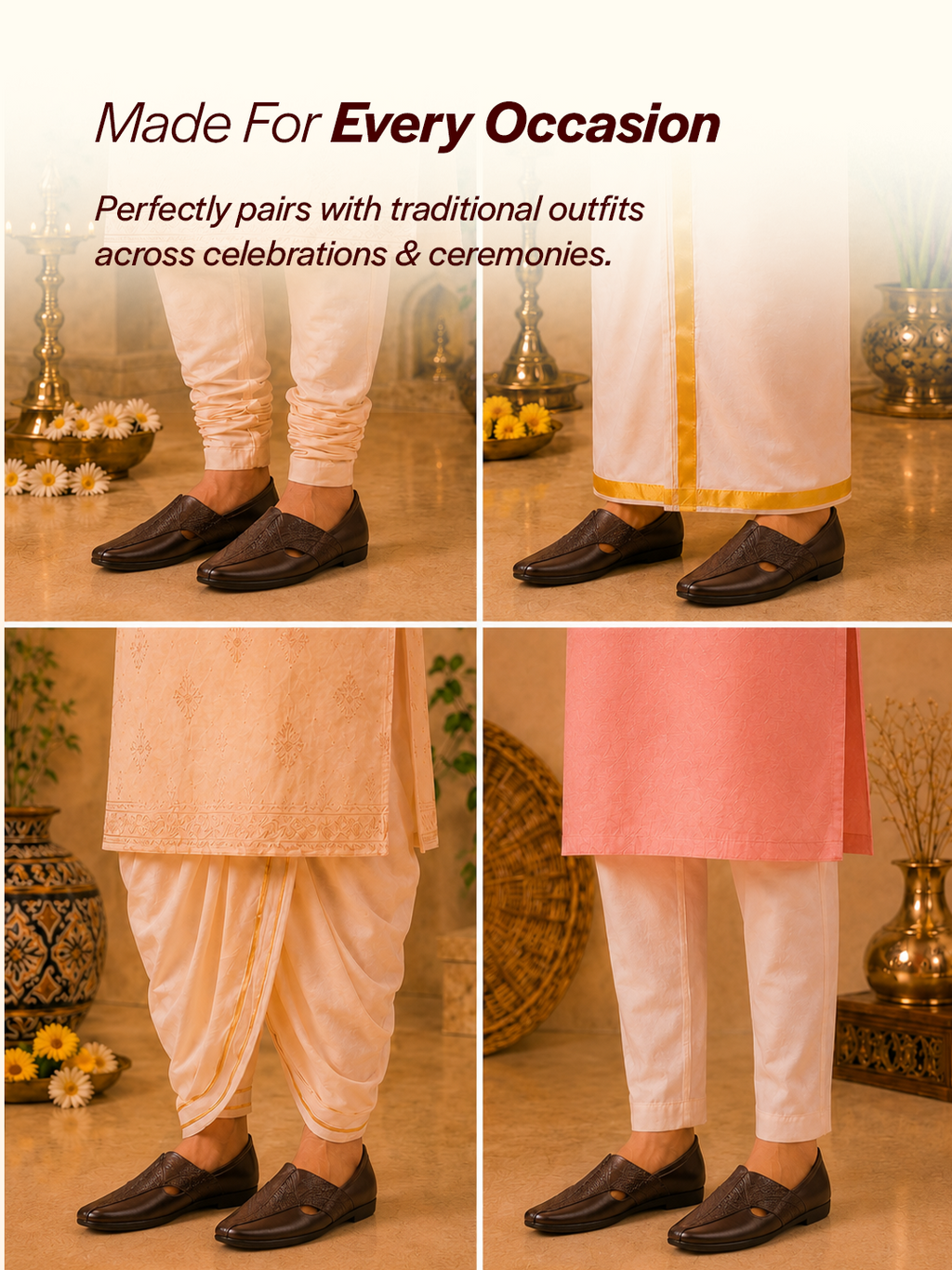 Men Brown Embossed Design Ethnic Party Slip On Juttis and Mojaris