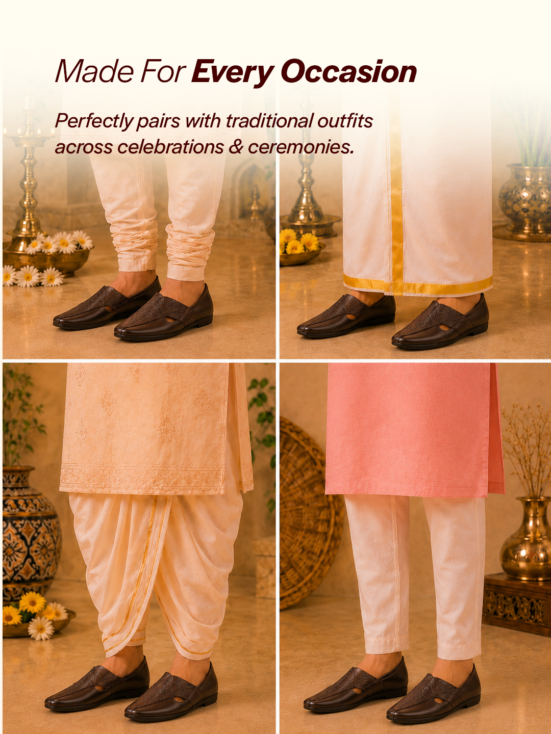 Men Brown Embossed Design Ethnic Party Slip On Juttis and Mojaris