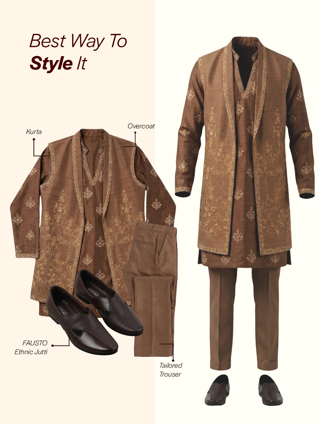Men Brown Embossed Design Ethnic Party Slip On Juttis and Mojaris