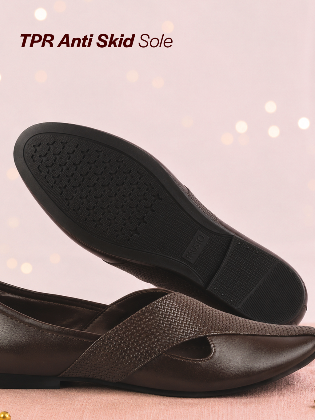 Men Brown Embossed Design Ethnic Party Slip On Juttis and Mojaris