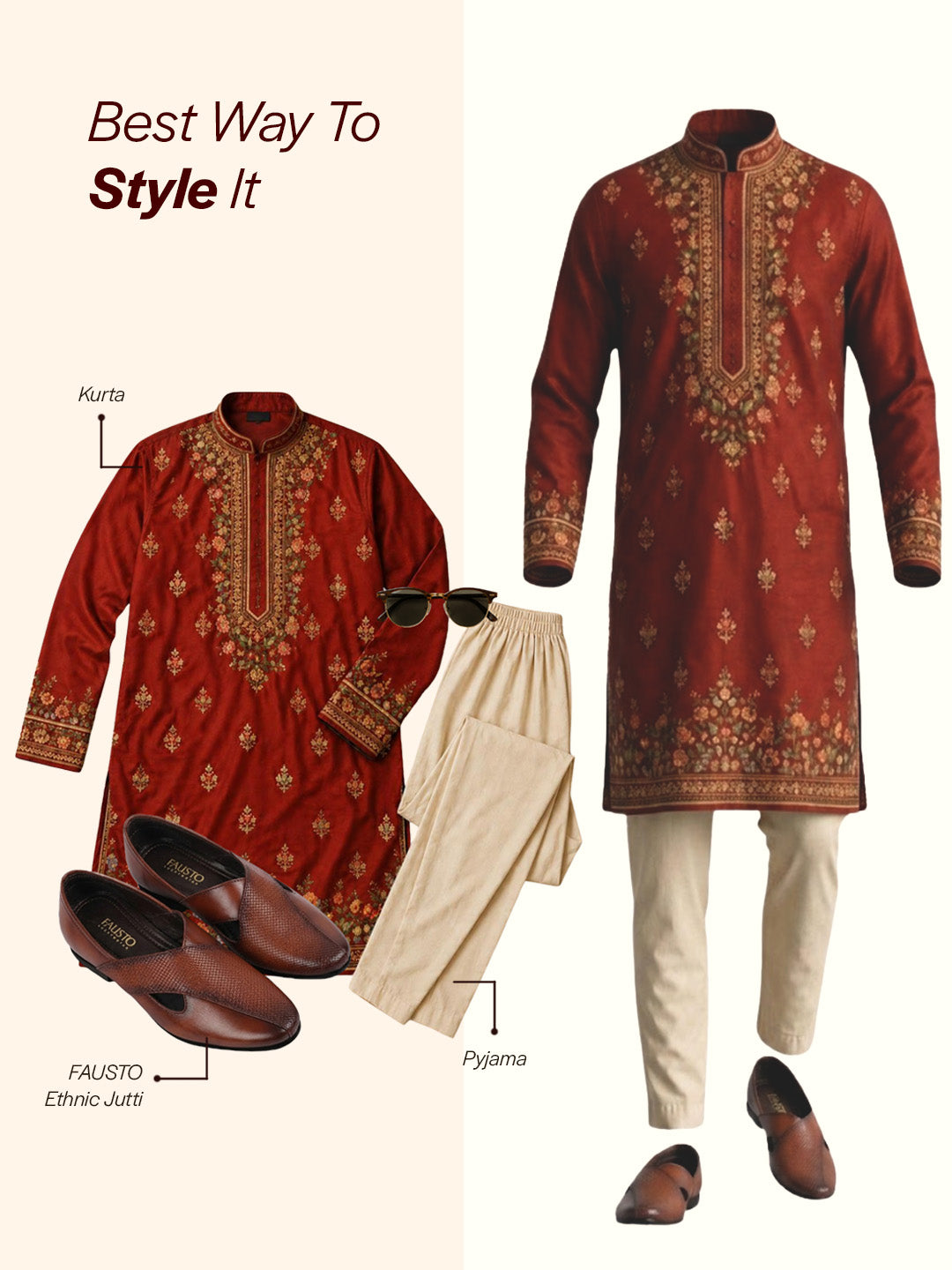 Shop Men Tan Embossed Design Ethnic Party Slip On Juttis and Mojaris Online.