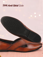 Shop Men Tan Embossed Design Ethnic Party Slip On Juttis and Mojaris Online.