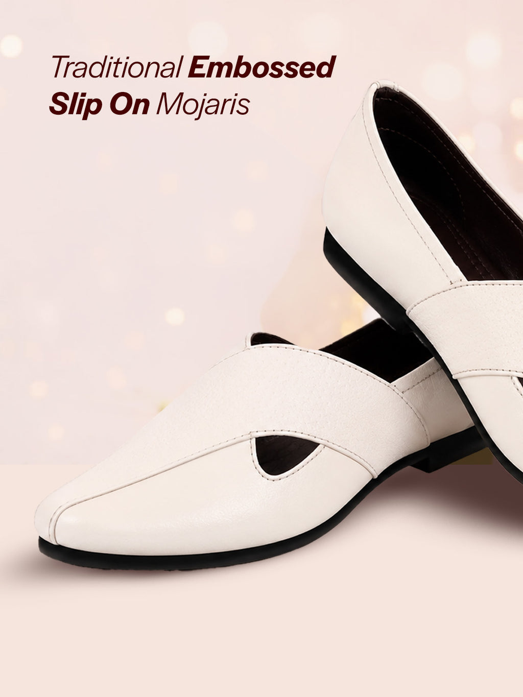 Shop Men White Embossed Design Ethnic Party Slip On Juttis and Mojaris Online.