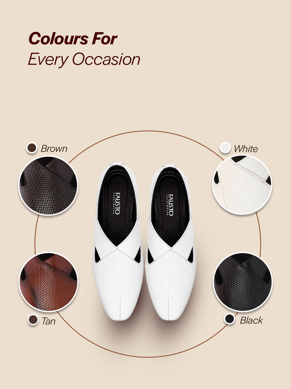 Shop Men White Embossed Design Ethnic Party Slip On Juttis and Mojaris Online.