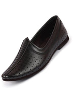 Men Black Laser Cut Design Stitched Ethnic Party Slip On Juttis and Mojaris
