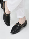 Men Black Laser Cut Design Stitched Ethnic Party Slip On Juttis and Mojaris