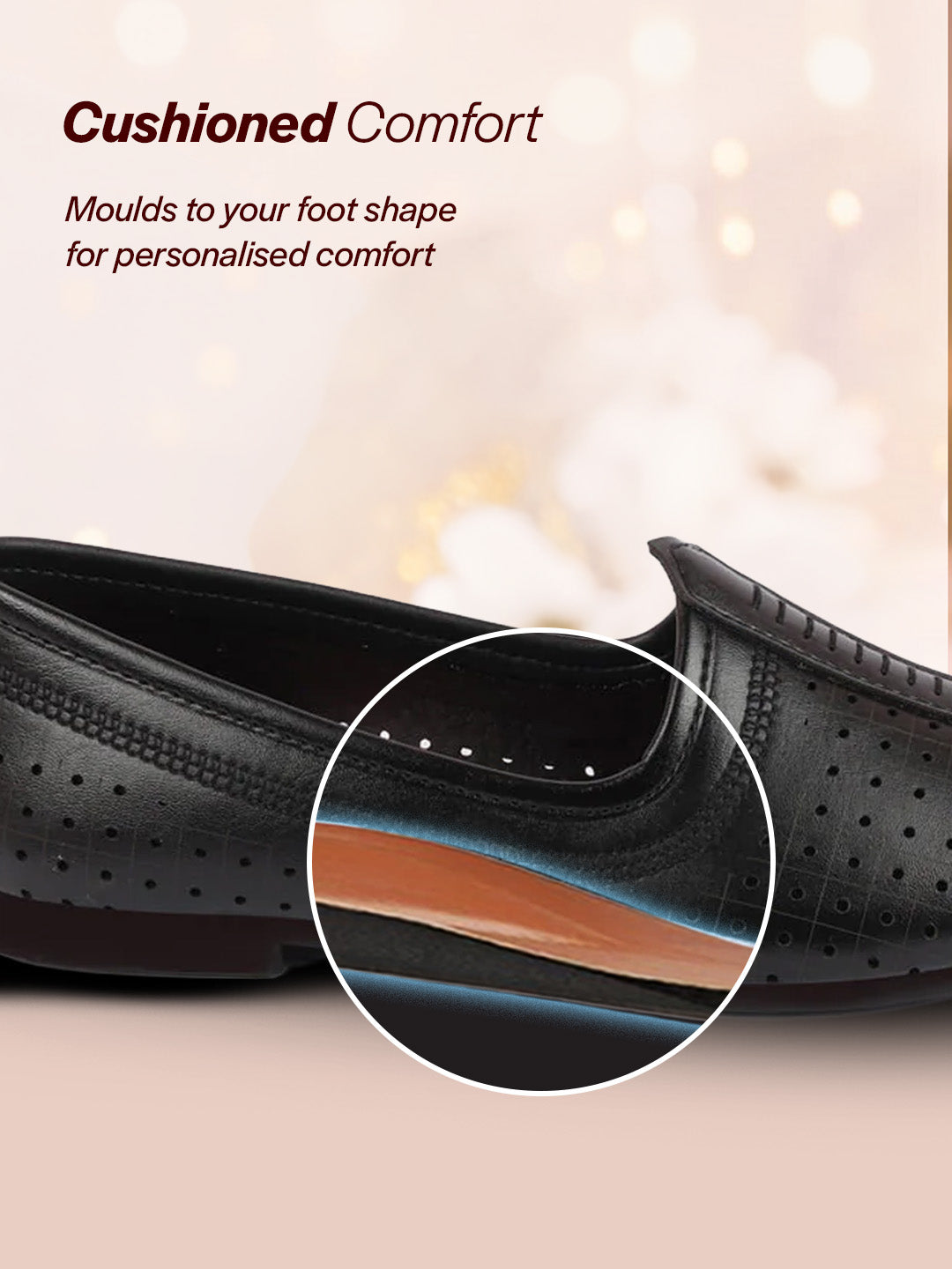 Men Black Laser Cut Design Stitched Ethnic Party Slip On Juttis and Mojaris