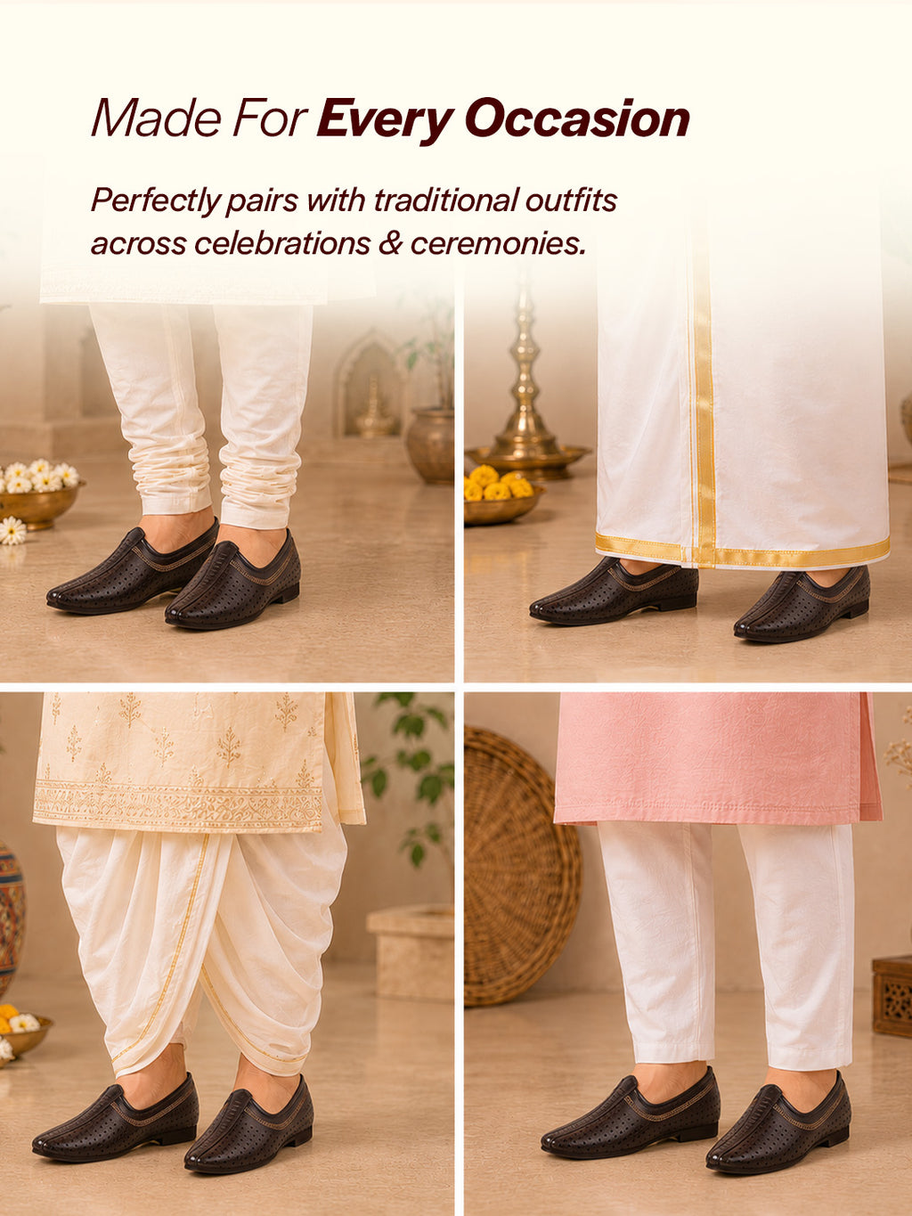 Shop Men Brown Laser Cut Design Stitched Ethnic Party Slip On Juttis and Mojaris Online.