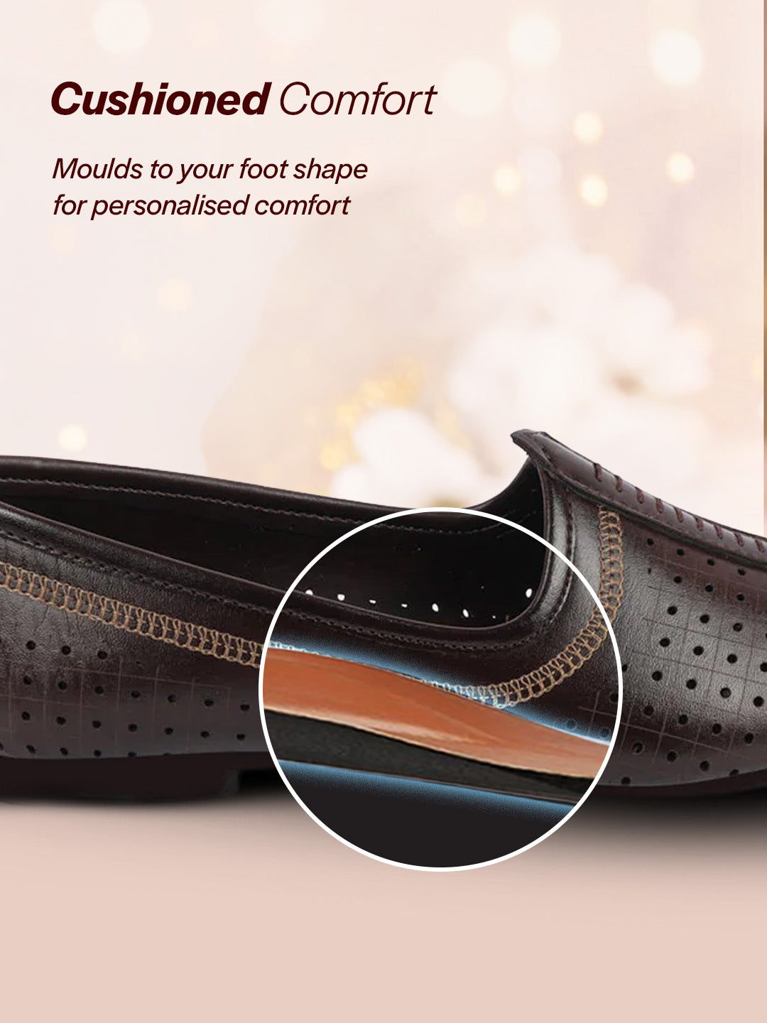 Shop Men Brown Laser Cut Design Stitched Ethnic Party Slip On Juttis and Mojaris Online.