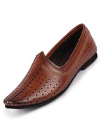 Shop Men Tan Laser Cut Design Stitched Ethnic Party Slip On Juttis and Mojaris Online.