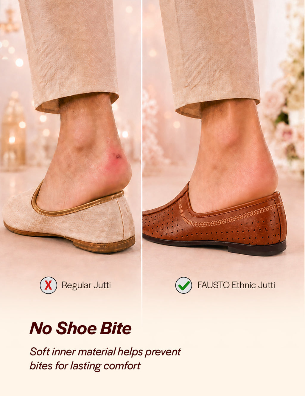 Shop Men Tan Laser Cut Design Stitched Ethnic Party Slip On Juttis and Mojaris Online.
