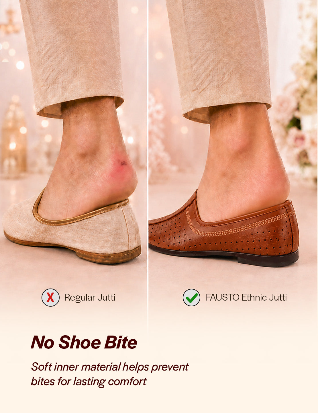 Shop Men Tan Laser Cut Design Stitched Ethnic Party Slip On Juttis and Mojaris Online.