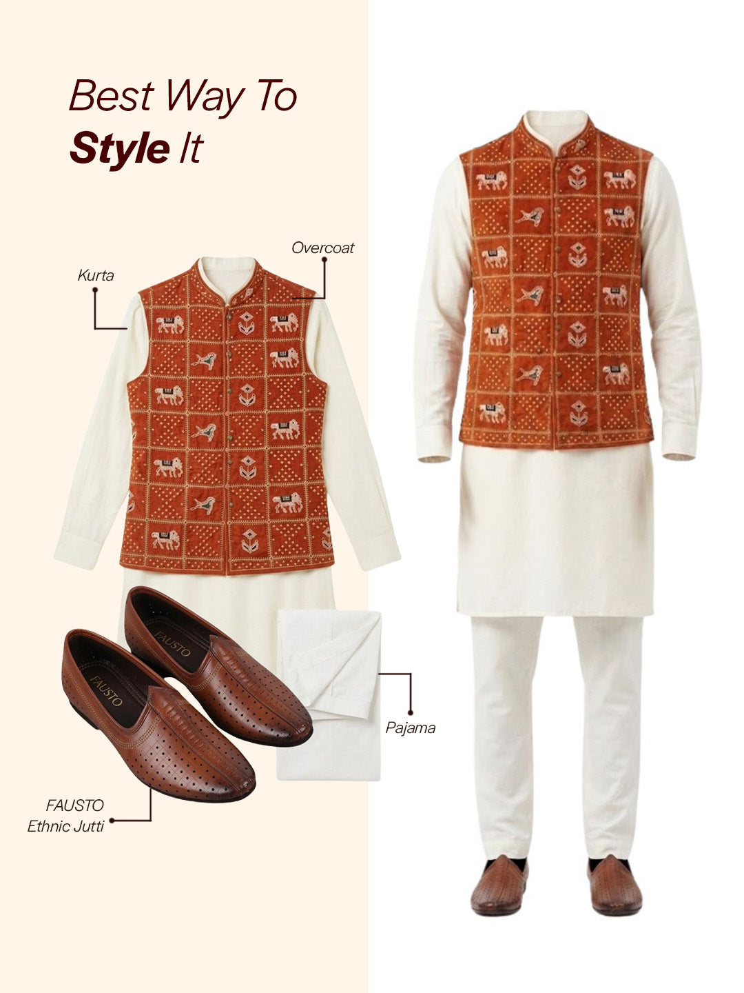 Shop Men Tan Laser Cut Design Stitched Ethnic Party Slip On Juttis and Mojaris Online.