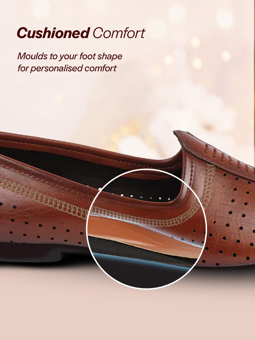 Shop Men Tan Laser Cut Design Stitched Ethnic Party Slip On Juttis and Mojaris Online.