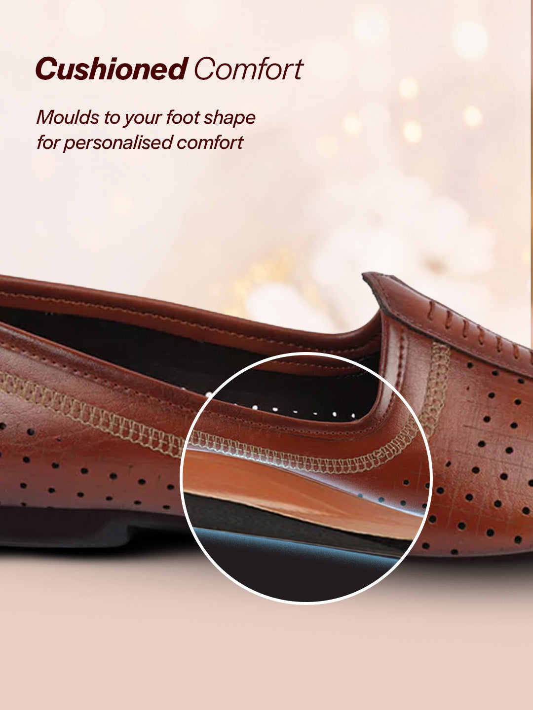 Shop Men Tan Laser Cut Design Stitched Ethnic Party Slip On Juttis and Mojaris Online.