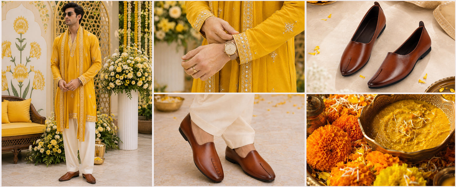 Men Tan Wedding Party Evening Occasion Ethnic Slip On Juttis and Mojaris