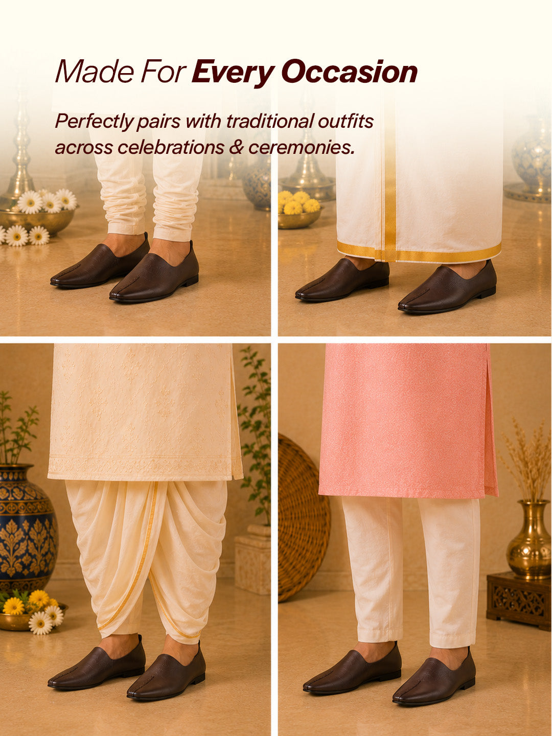 men brown wedding party evening occasion ethnic slip on juttis and mojaris
