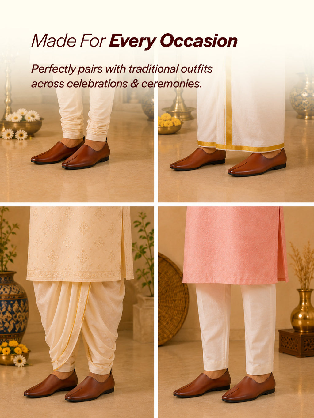 Shop Men Tan Wedding Party Evening Occasion Ethnic Slip On Juttis and Mojaris Online.