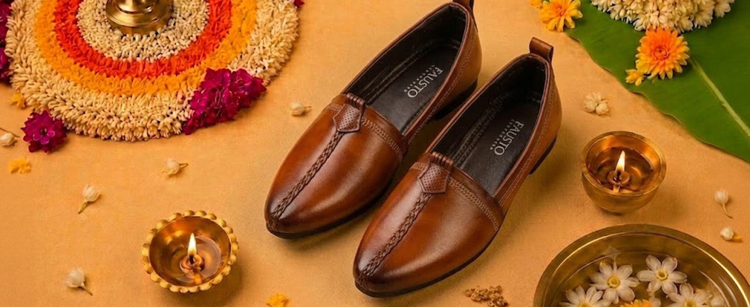 Men Tan Wedding Party Evening Broad Feet Ethnic Slip On Juttis and Mojaris