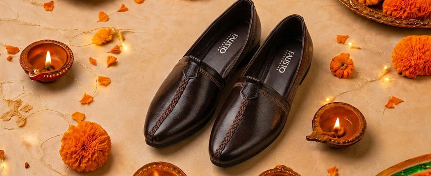 Men Tan Wedding Party Evening Broad Feet Ethnic Slip On Juttis and Mojaris