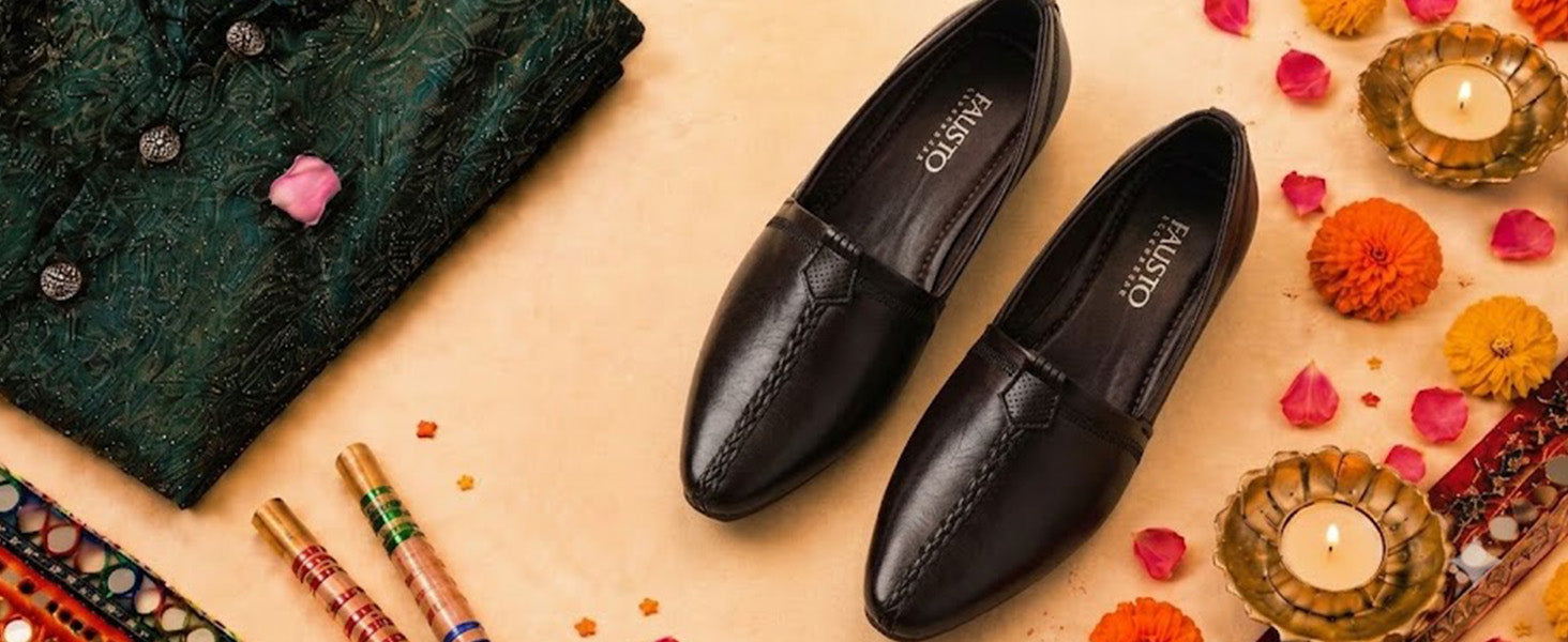Men Tan Wedding Party Evening Broad Feet Ethnic Slip On Juttis and Mojaris