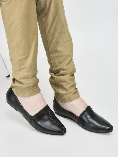 Men Black Wedding Party Evening Broad Feet Ethnic Slip On Juttis and Mojaris
