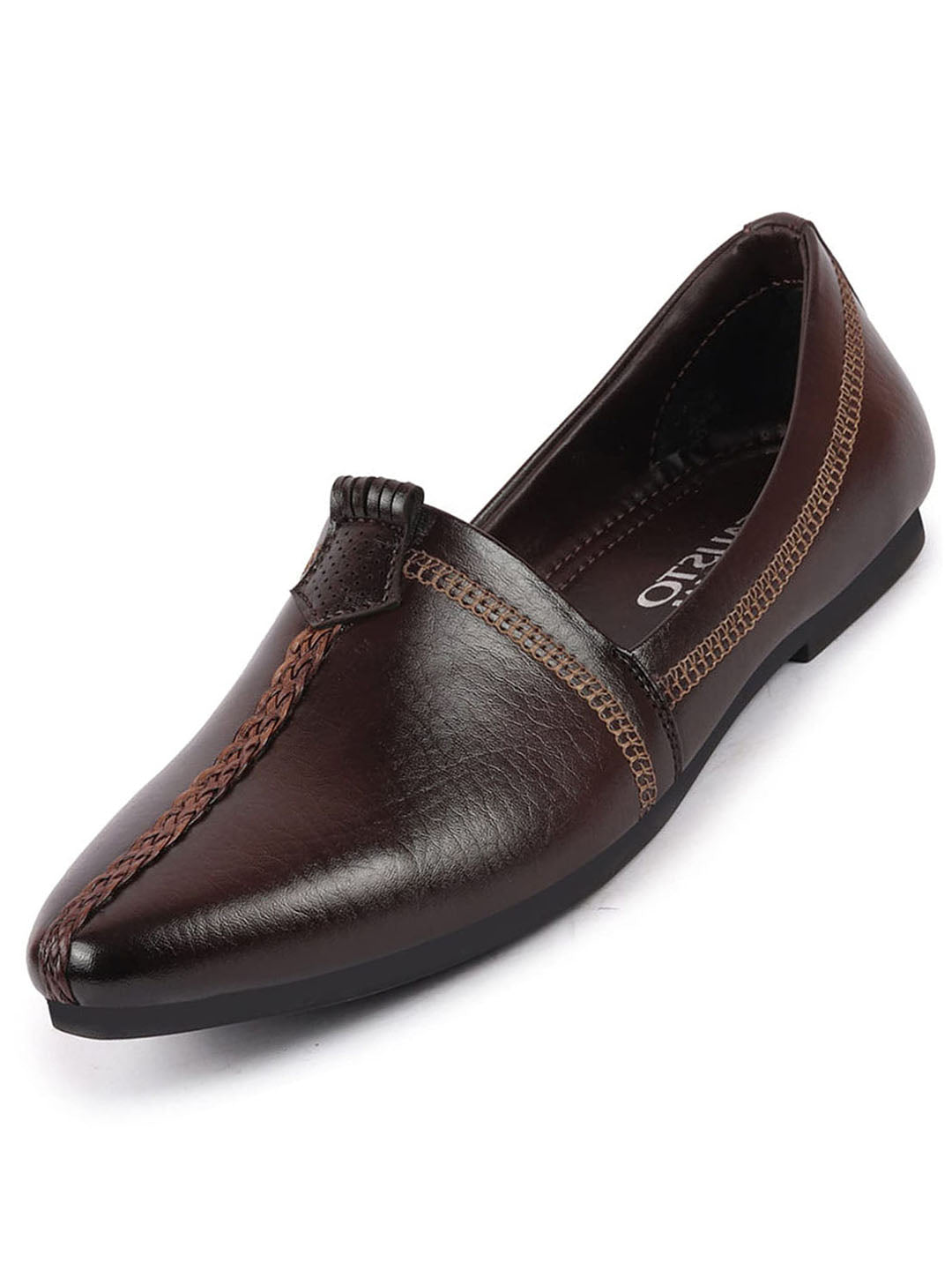 Shop Men Brown Wedding Party Evening Broad Feet Ethnic Slip On Juttis and Mojaris Online.
