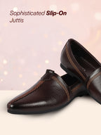 shop men brown wedding party evening broad feet ethnic slip on juttis and mojaris online.