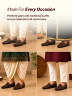 shop men brown wedding party evening broad feet ethnic slip on juttis and mojaris online.