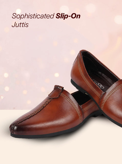 men tan wedding party evening broad feet ethnic slip on juttis and mojaris