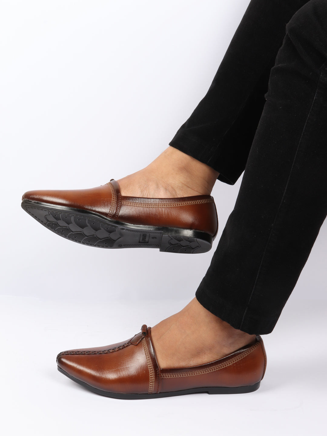 Shop Men Tan Wedding Party Evening Broad Feet Ethnic Slip On Juttis and Mojaris Online.