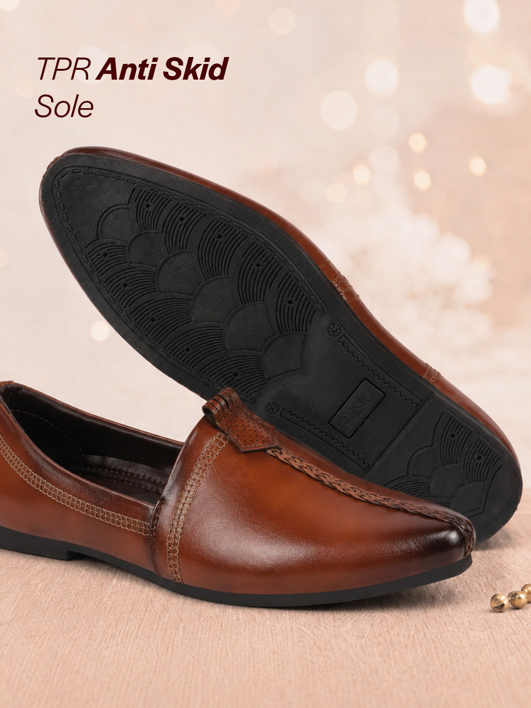 men tan wedding party evening broad feet ethnic slip on juttis and mojaris