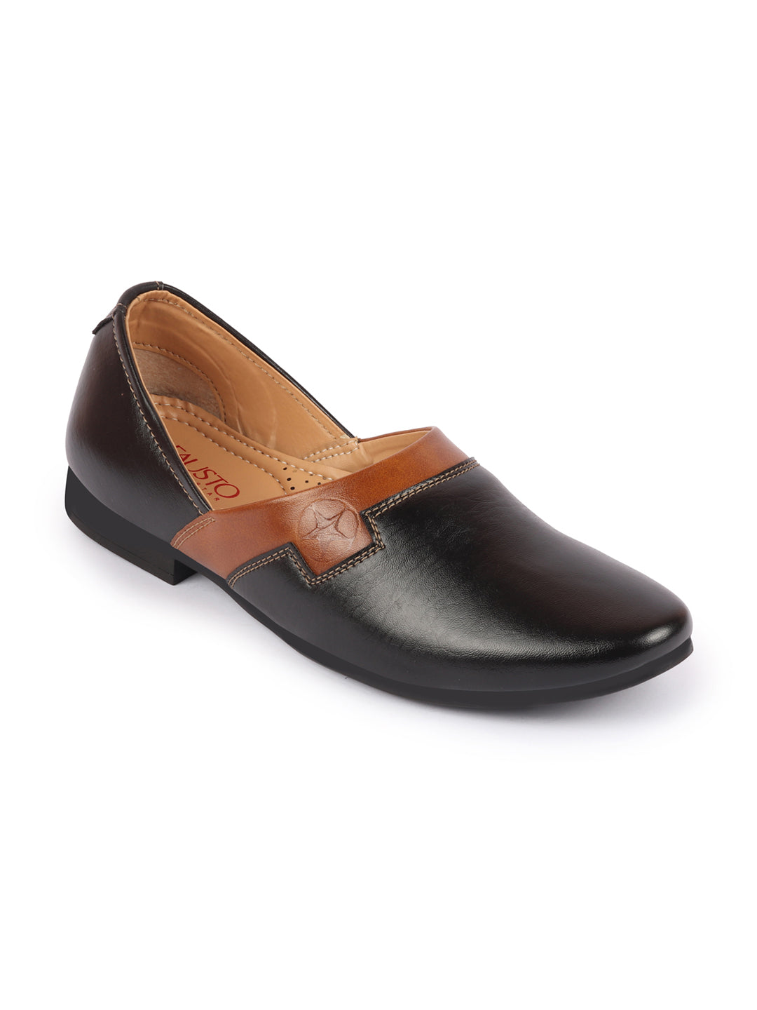 Shop Men Black Wedding Party Evening Ethnic Colorblocked Slip On Juttis and Mojaris Online.