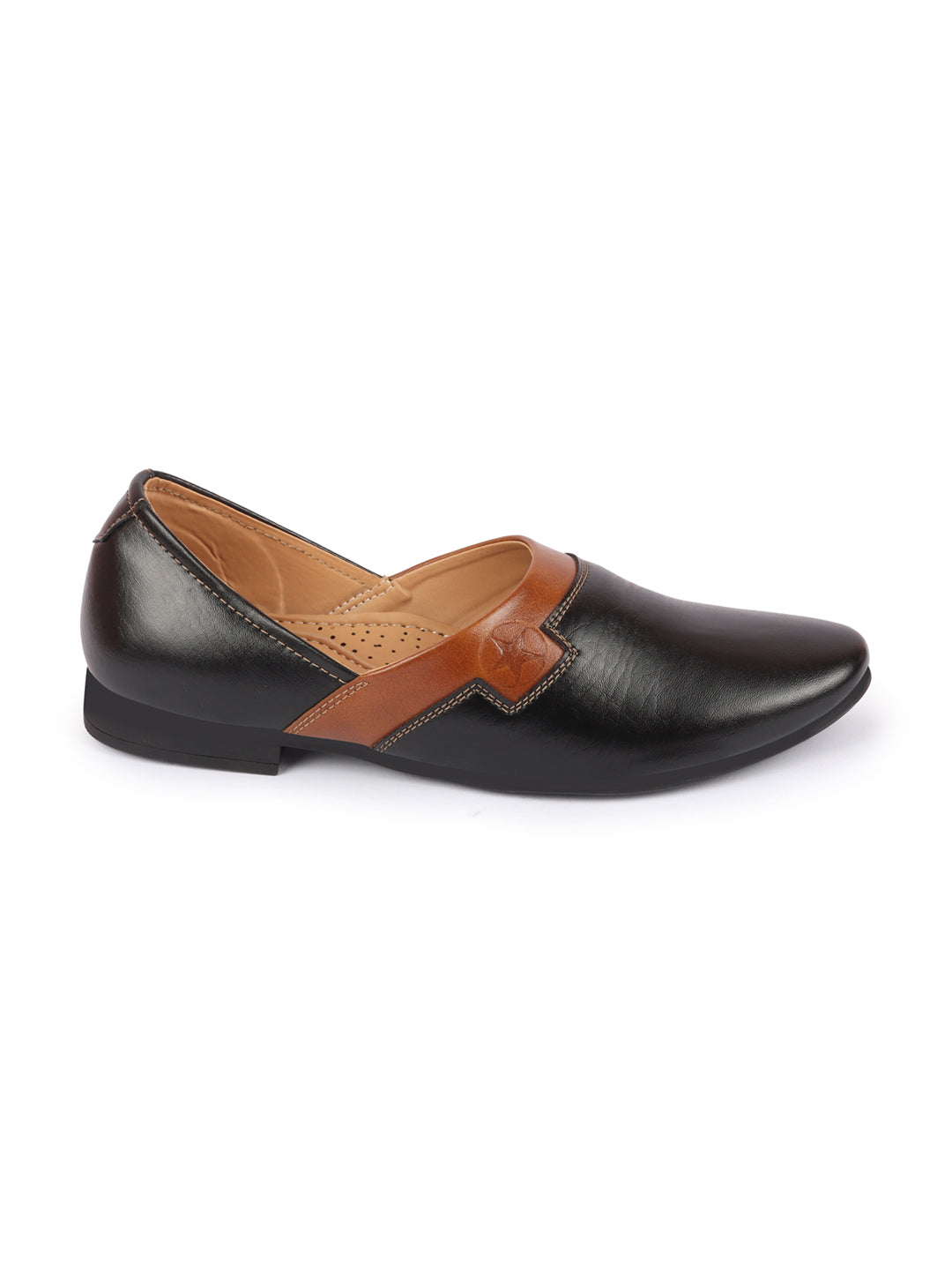 Shop Men Black Wedding Party Evening Ethnic Colorblocked Slip On Juttis and Mojaris Online.